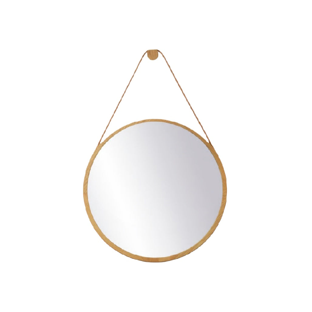 Round Bamboo Wall Mirror with Leather Strap**