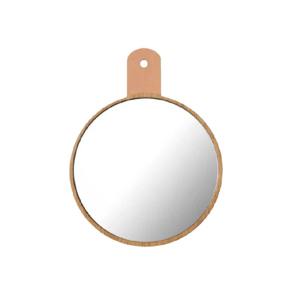 Round Bamboo Wall Mirror with Handle - Decorative and Functional Home Accent**
