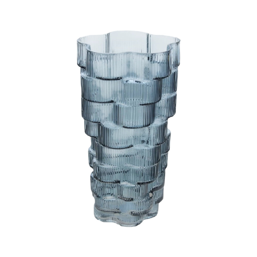 Elegant Textured Blue Glass Vase - Modern Home Decor Accent
